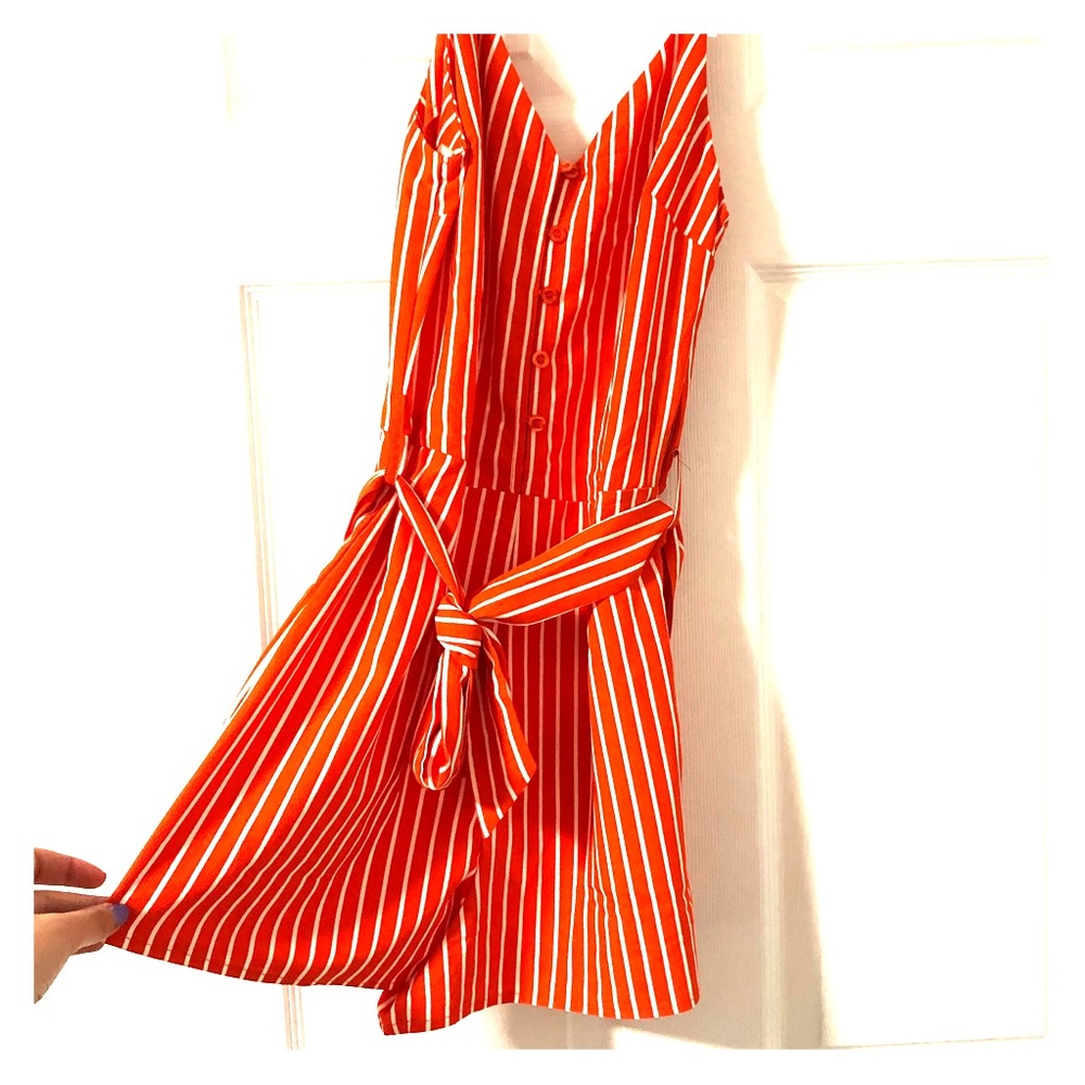 Orange & White Striped Romper